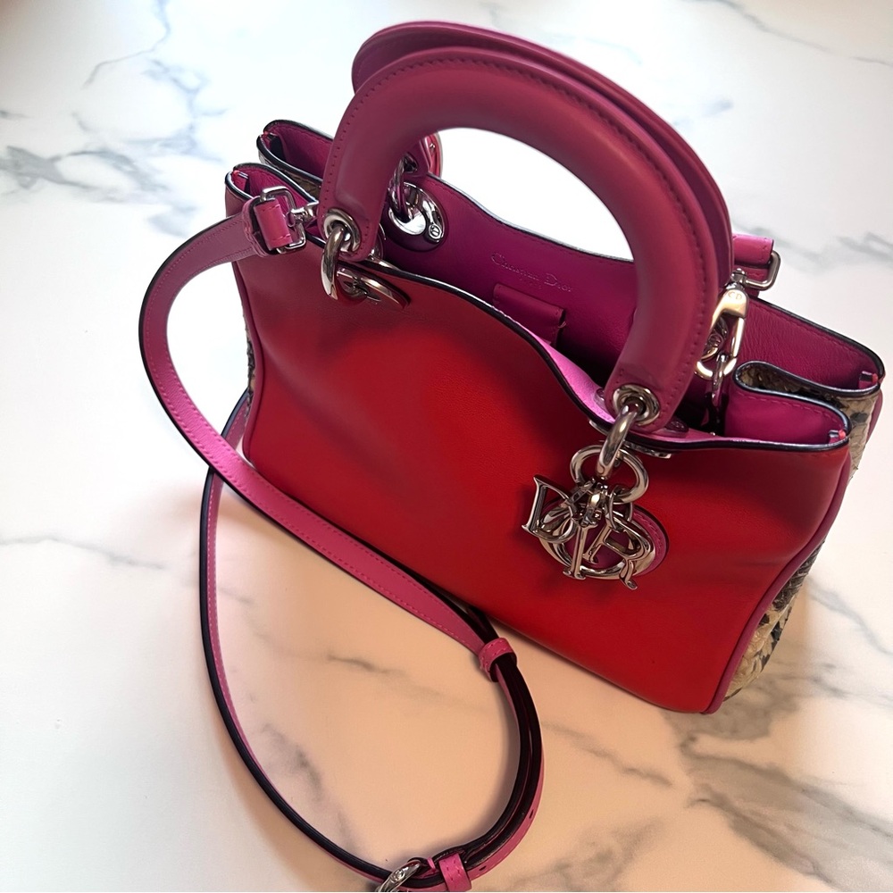 Maximalist Dior Small Pink/Red Calfskin and Python Diorissimo Tote Bag - Picture 4 of 16